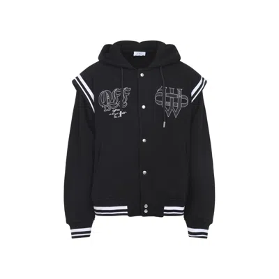 OFF-WHITE GOTHIC FLEECE VARSITY BLACK COTTON JACKET
