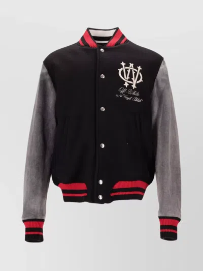 OFF-WHITE GOTHIC WOOL VARSITY JACKET POCKETS