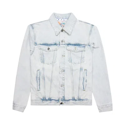 Pre-owned Off-white Graffiti Embroidered Denim Skate Jacket 'extreme Blue' | Men's Size M