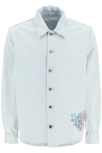 Off-white Off White Graffiti Logo Denim Overshirt Jacket In Blue