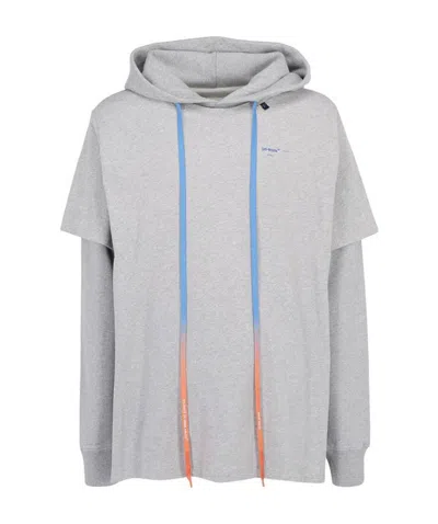 Off-white Graffiti Logo Printed Laminated Hoodie In Gray
