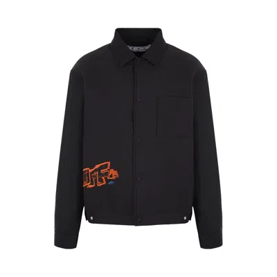 Pre-owned Off-white Graffiti Overshirt Jacket 'black/fluorescent Orange' | Men's Size Xl