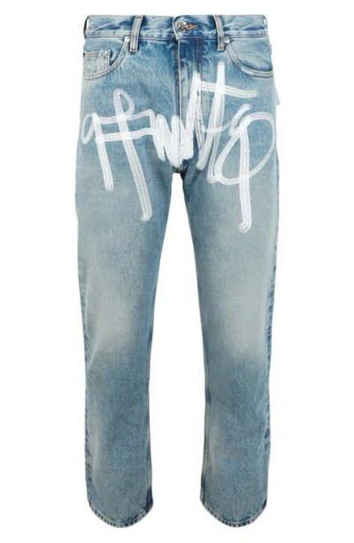 Off-white Graffiti Skate Fit Non-stretch Jeans In Blue