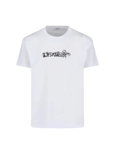 Off-white Graphic Crew Neck T-shirt With Distressed Arrow Design In White