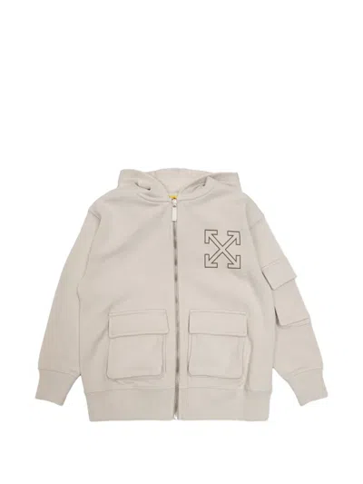 Off-white Kids' Graphic-logo Zip Hoodie In Gray