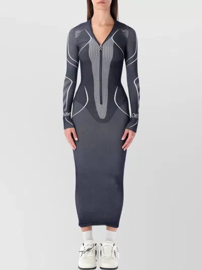 Off-white Graphic Long Sleeve Fitted Dress In Gray