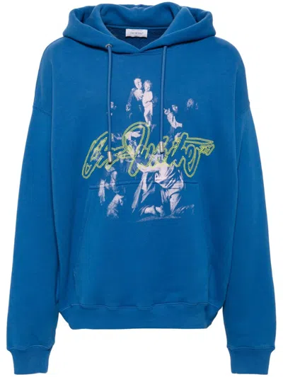 Off-white Graphic Print Cotton Hoodie In Blue