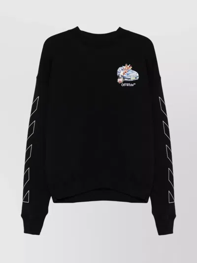 Off-white Graphic Print Crewneck Sweatshirt With Dropped Shoulders In Black
