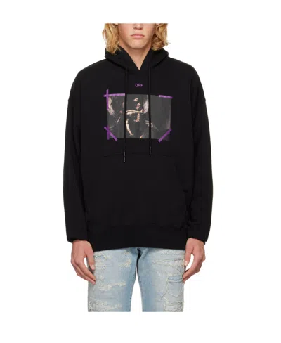 Off-white Graphic-print Drawstring Hoodie In Black