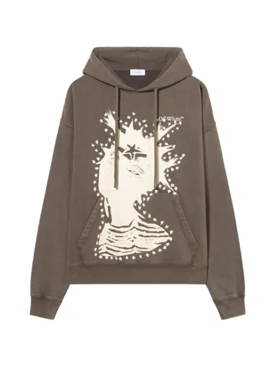 Off-white Graphic-print Drawstring Hoodie In Gray