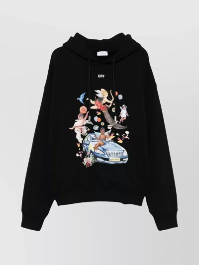 Off-white Graphic Print Hooded Sweater With Pouch Pocket In Schwarz