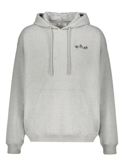 Off-white Flower Arrow Printed French Cotton-terry Hoodie In Gray