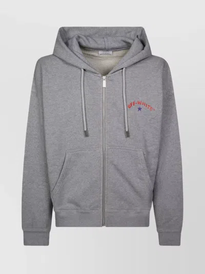 Off-white Graphic Print Hoodie Zip Front Pockets In Gray