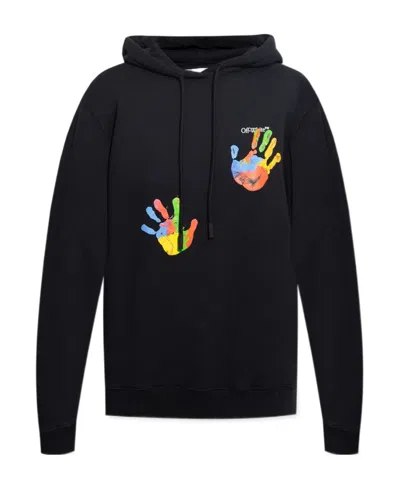 Off-white Graphic-print Logo-embroidered Hoodie In Black