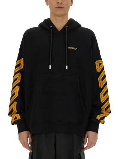 OFF-WHITE GRAPHIC PRINT RELAXED-FIT HOODIE WITH KANGAROO POCKET