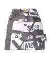 Off-white Black Graphic Text-print Denim Mini Skirt In Gray
