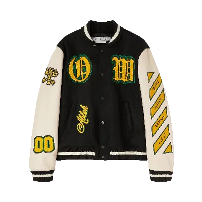 Pre-owned Off-white Graphics Leather Varsity 'black/yellow'