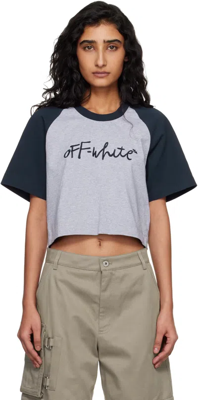 Off-white Gray & Navy 'ow' Embroidered Script T-shirt