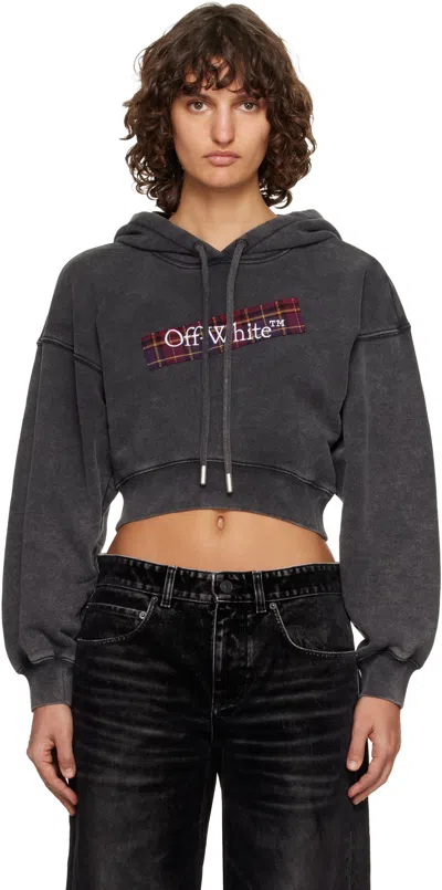 Off-white Gray Bookish Crop Logo Hoodie In Black