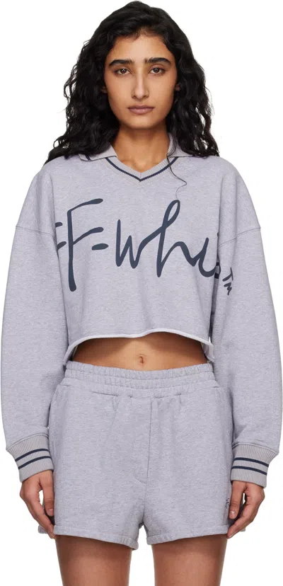 Off-white Gray 'ow' Script Crop Polo