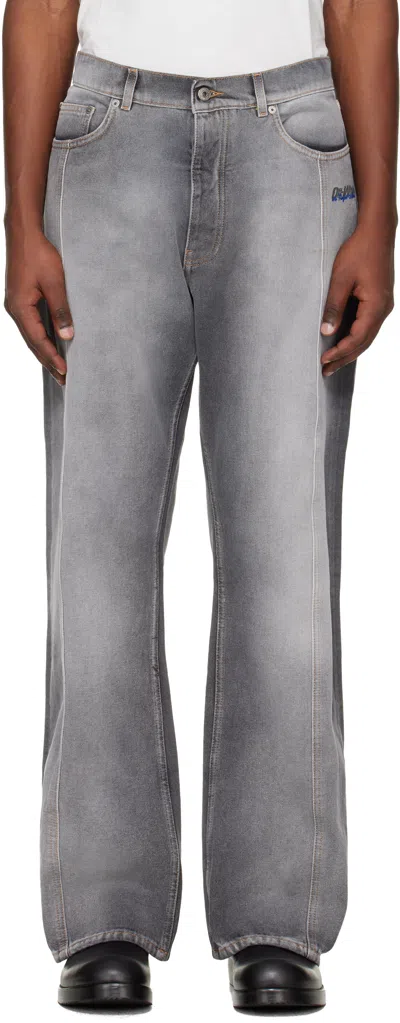 Off-white Gray Slanted Seam Relax Jeans