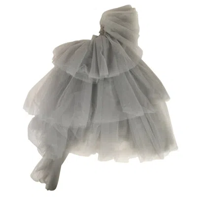OFF-WHITE GRAY TULLE RAPTOR LONG DRESS