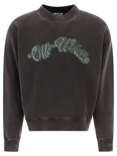 Off-white Brushed Cotton Printed Bacchus Crewneck Sweatshirt In Green