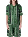 Off-white Satin Bandana Bowling Shirt In Green