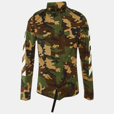 Pre-owned Off-white Green Camo Print Cotton Hooded Field Jacket Xxs