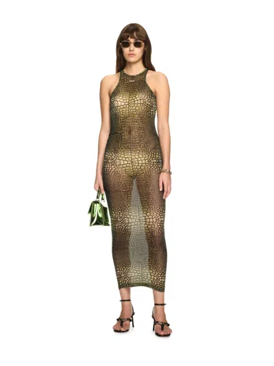 Off-white Green Crocodile Mesh Racer Dress
