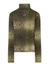 Off-white Green High-neck T-shirt With Crocodile-effect Print