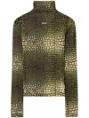 Off-white High-neck T-shirt With Crocodile Skin Print In Green
