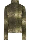 Off-white High-neck T-shirt With Crocodile Skin Print In Green