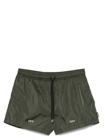Off-white Green Off Stamp Swim Shorts In Forest River - Paradise Green
