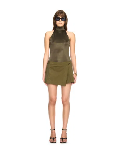 Off-white Green Shiny Draped Backless Top
