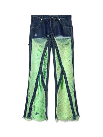 Off-white Green Shredded Denim Pants In Blue