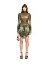 Off-white Green Stamp Crocodile Mesh Long-sleeved Top In Green