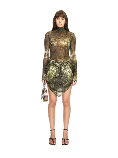 Off-white Green Stamp Crocodile Mesh Long-sleeved Top