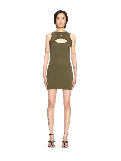 OFF-WHITE GREEN STAMP RIBBED CUT-OUT DRESS