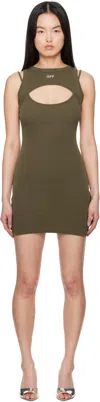 Off-white Green Stamp Ribbed Cut-out Minidress In Washed Chive