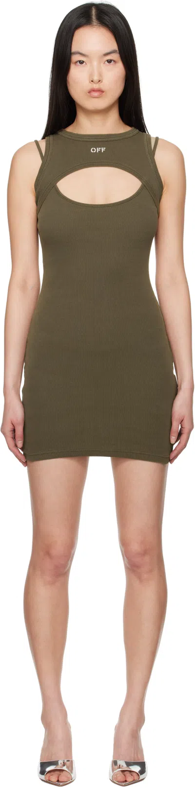 OFF-WHITE GREEN STAMP RIBBED CUT-OUT MINIDRESS