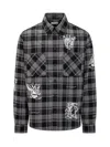 Off-white Grey And Black Shirt With Characters Print And Check Motif In Cotton Man In Multi
