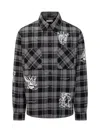 Off-white Grey And Black Shirt With Characters Print And Check Motif In Cotton Man In Black