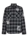 Off-white Grey And Black Shirt With Characters Print And Check Motif In Cotton Man