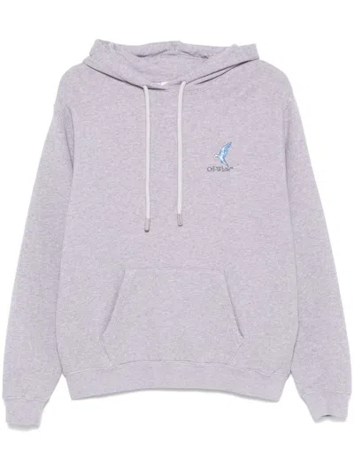 Off-white Grey Cotton Hoodie With Back Print