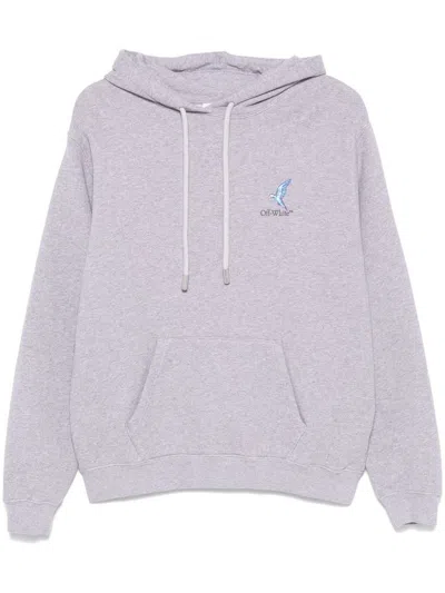 OFF-WHITE GREY COTTON HOODIE WITH BACK PRINT