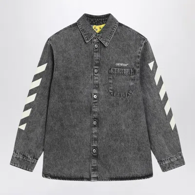 Off-white Kids' Grey Denim Diagonal Shirt In Gray
