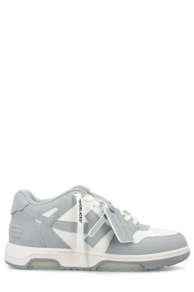 Off-white Grey Leather Low-top Sneakers With Signature Arrows Motif In Gray