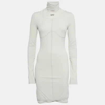 Pre-owned Off-white Grey Off Print Jersey Turtle Neck Bodycon Dress M