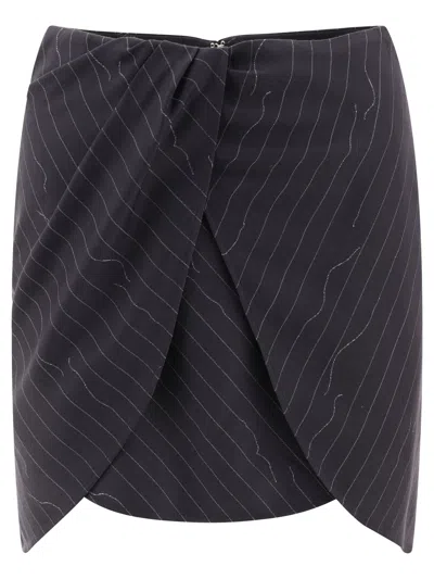 Off-white Grey Pinstripe Twist Skirt For Women In Gray